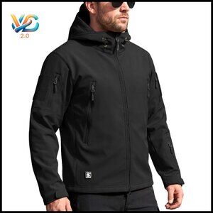 Men's Waterproof Tactical Hooded Jacket with Fleece Lining, 9 Pockets